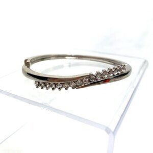 Simulated Diamond Silver Tone Hinged Bracelet - 2.25"